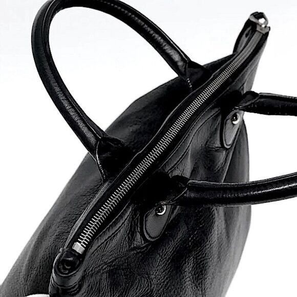 WBALLY Black Leather Trainspotting Work Tote w/ Black Striped Crossbody Strap - Picture 5 of 16